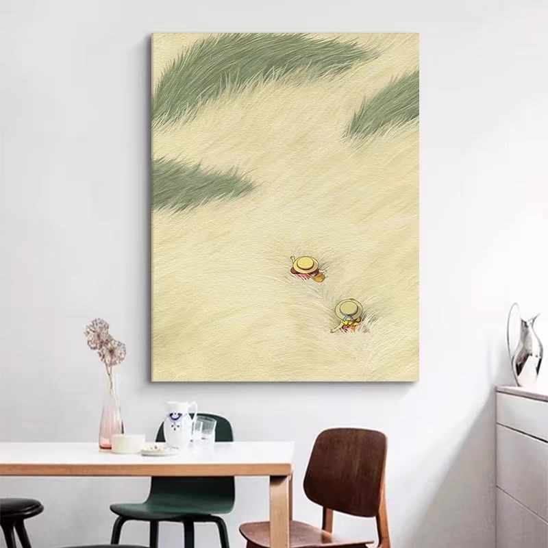 纯手绘油画宫崎骏原木风景抽象艺术挂画治愈系客厅玄关卡通装饰画图片