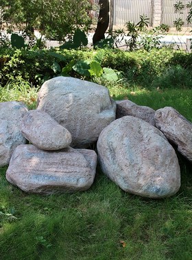 户外仿真空心刻字石头摆件庭院草坪假山石造景井盖遮挡假石装饰品
