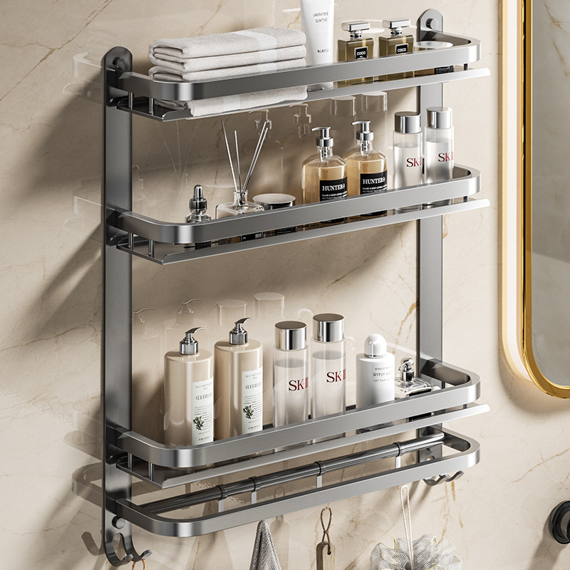 化妆室置物架毛巾架子免打孔浴室304不锈钢枪灰色洗手间收纳壁挂,家装主材,卫浴置物架,淘宝优惠券,粉丝福利购,淘宝优惠卷