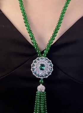 高级感绿如意毛衣链大气高档长款国风项链女轻奢气质秋冬衣服配饰