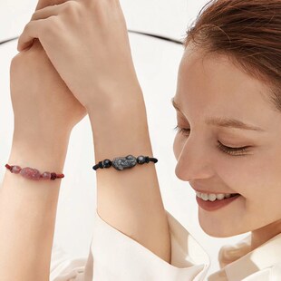 招财草莓晶貔貅吞金兽显白银曜石编织本命年情侣手链手绳情侣款