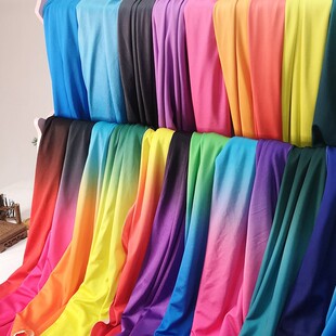 四面弹力单边过度色氨纶渐变表演舞台服装面料黑白连衣裙莱卡布料