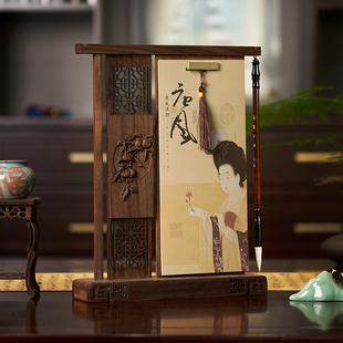 重工实木中式博古架礼盒装中国风台历送礼2025年新款桌面定制logo