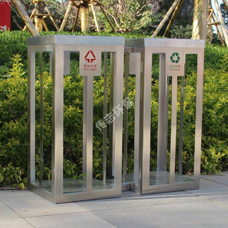 地铁站环卫分类垃圾桶透明防爆果皮箱厂家方形304#不锈钢垃圾箱