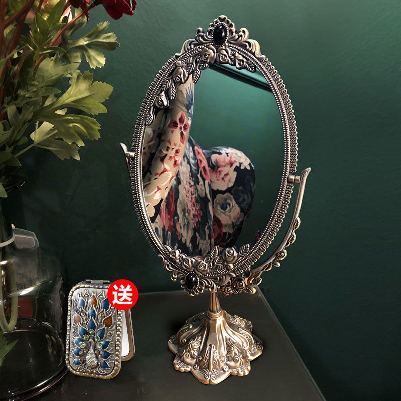 欧式金属双面复古镜台式大号结婚梳妆镜高清桌面公主镜子