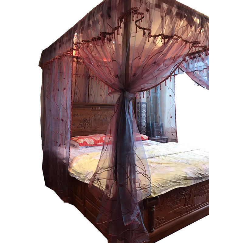 蚊帐仿古中古明清酒典月牙架子床拔步床式红绣花结婚婚庆纱幔定做