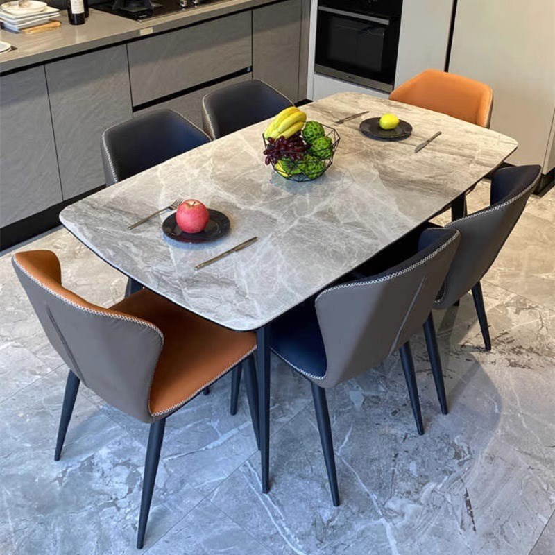 意式轻奢岩板餐桌椅新款家用小户型西餐桌现简约长方形饭桌