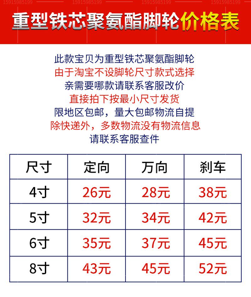 4寸5寸6寸工寸聚氨芯铁酯PU超重型万向轮脚轮载重500公斤8业轮子