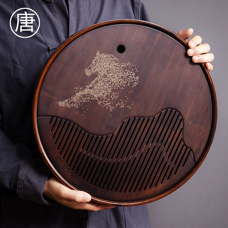 小型茶盘家用沥水托盘茶具茶台一人用简易竹制圆形蓄水茶海干泡,餐饮具,茶盘,淘宝优惠券,粉丝福利购,淘宝优惠卷