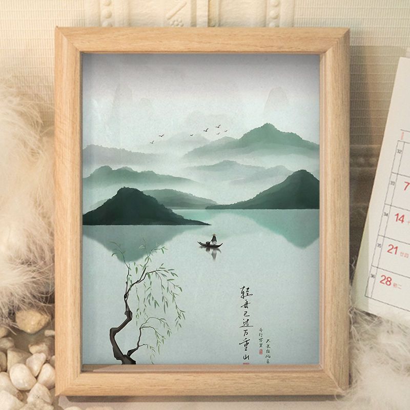 中国风诗词书架摆件相框山水简约励志文字木框客厅装饰立牌送朋友