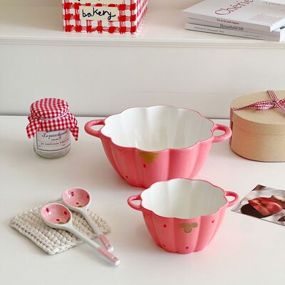 草莓大容量泡面面碗ins双耳汤碗陶瓷家用风汤盆大碗螺蛳粉碗