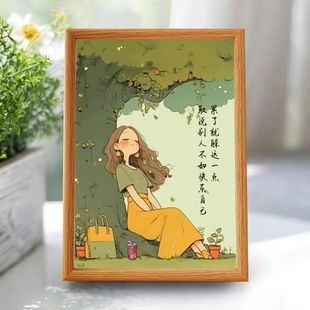 手绘生活文案风格的树脂画框摆台-中式艺术趣味桌面装饰摆件礼物