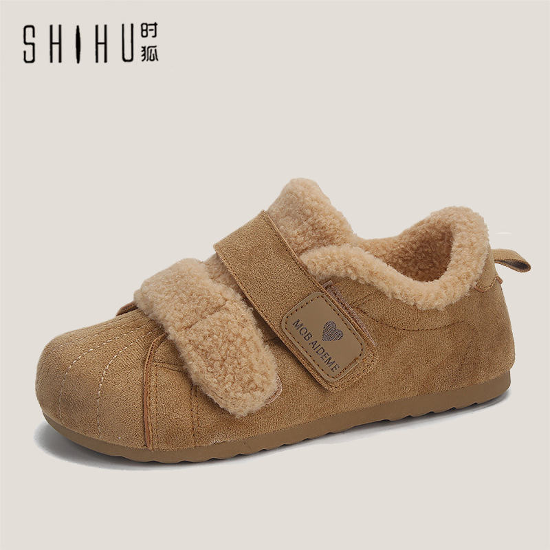 时狐韩版羊羔毛保暖休闲鞋子2025冬季新款复古时尚百搭加绒棉鞋