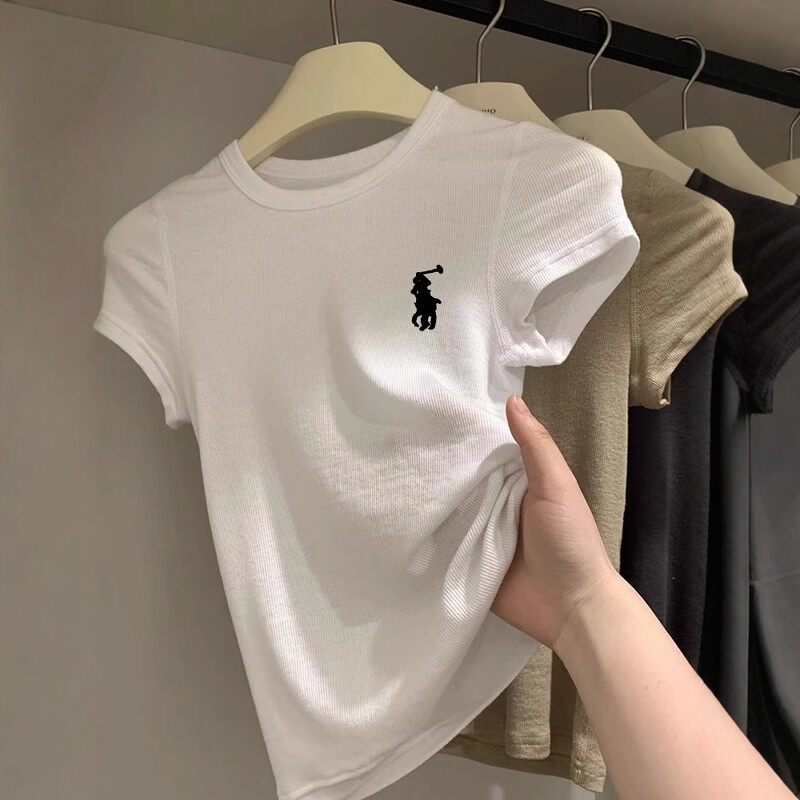 美式白色修身正肩T恤女短袖夏季设计感小众纯欲别致上衣2025新款