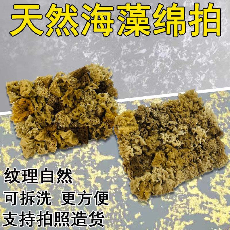天然海藻绵拍三色珠光艺术涂料漆金箔拍花印花点彩工具海藻棉刷拍