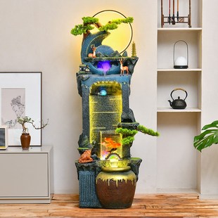 小型假山流水瀑布循环水鱼缸造景室内客厅玄关招财水系水景观摆件