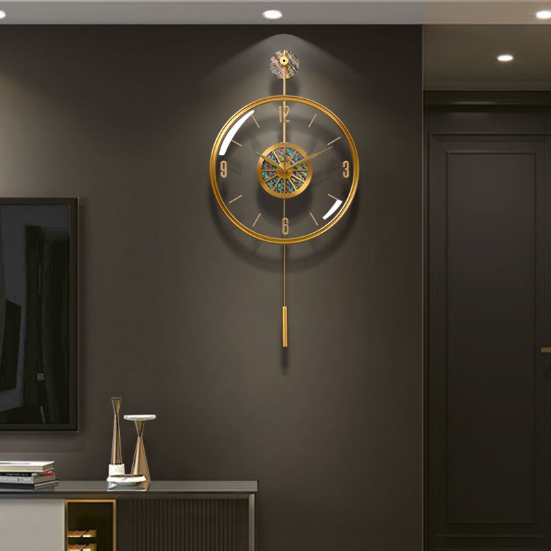 现代轻奢贝壳黄铜挂钟透明钟表挂墙客厅家用创意餐厅时钟2022新款