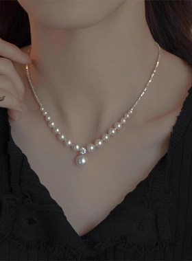 法式高级感珍珠碎银子项链冷淡风时尚轻奢锁骨链简约小众设计颈链