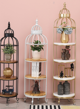 现铁艺金色简约鸟笼落地式多层创意客厅阳台花架摆件
