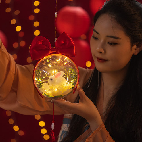 中秋节兔子灯笼饰风儿童玉兔花新挂古手工Y小宫灯材料灯款