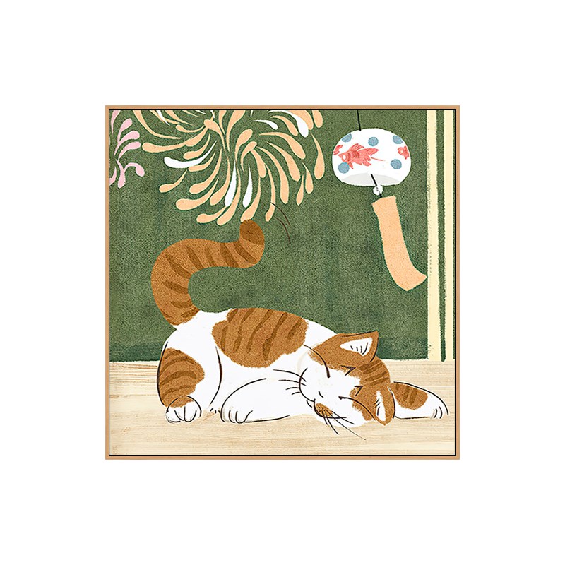 卡通猫咪挂画瓶子水果日式原木风装饰画正方形抽象艺术温馨餐厅画图片