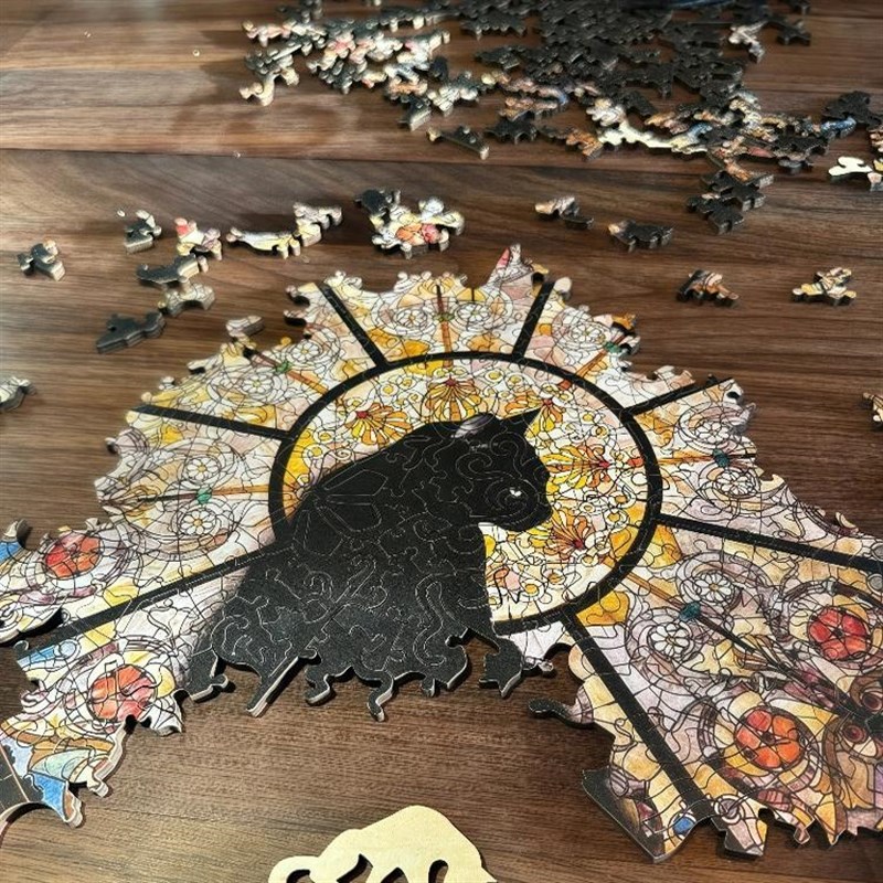 小红书同款异格猫拼图异形木质拼图成年人高难度解压生日礼物创意
