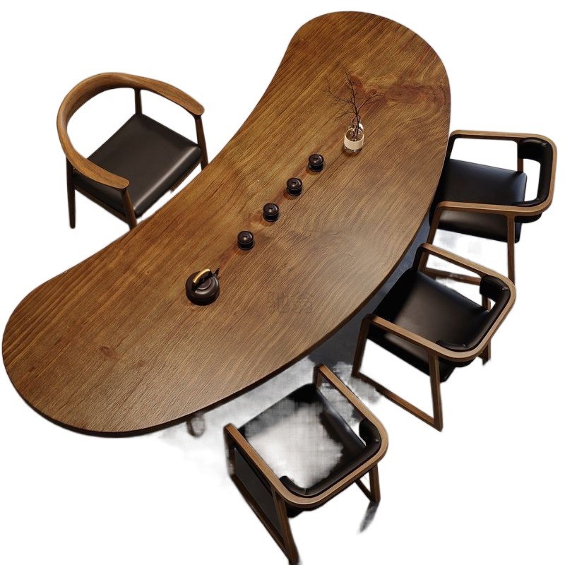 3l实木大板茶桌椅组合简约现茶台阳台弧形泡茶桌子会议桌大型茶