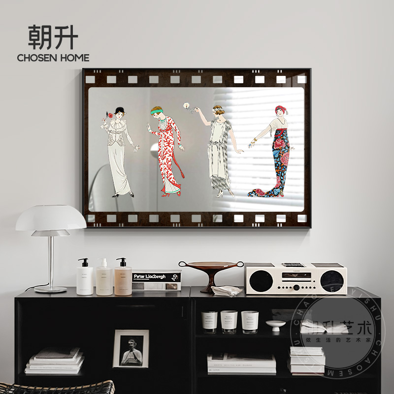 复古胶片风镜子画美式餐厅背景墙高级感装饰画中古亚克力镜面挂画