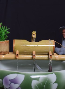 鱼缸流水器循环养鱼系统竹流水石槽假山造景水缸创意摆件喷泉