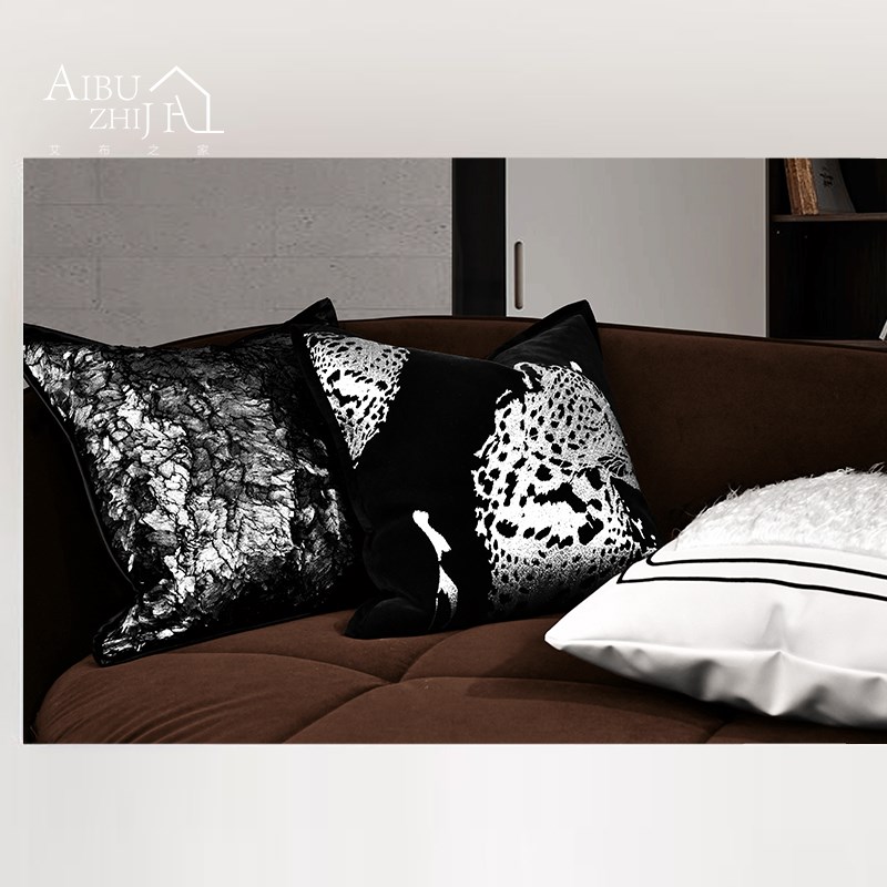 高端酒店法式现ns意式轻奢黑白色刺绣沙发抱枕客厅奢华靠枕