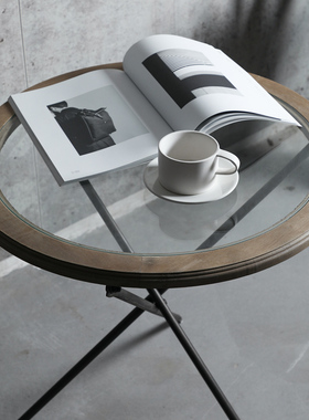 复古工业风铁艺茶几家居实木边几橡木角几咖啡桌子玻璃简约