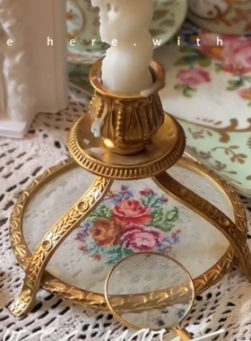 中古法式覆古蕾丝玻璃雕花烛台蜡烛家居摆件装饰餐桌欧式拍摄道具