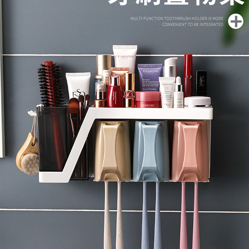 吸壁式牙刷架卫生间壁挂牙具三口牙刷刷牙漱口杯套装
