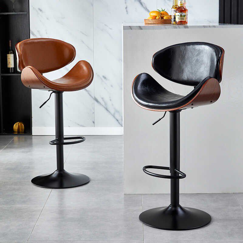 欧式实木升降吧台椅酒吧高脚椅靠背旋转前台椅子家用简约高脚凳子