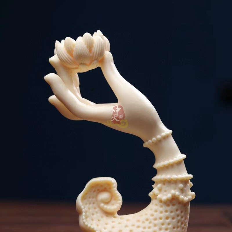 果雕刻观音佛手莲花摆件创意佛堂茶道香道茶室工艺礼品