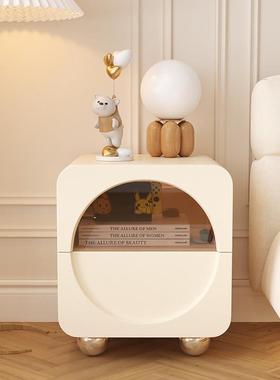 fLE奶油风床头柜免安装卧室家用迷你床边柜现代简约床头柜储物柜