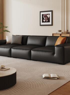 嘉程大黑牛真皮沙发意式极简黑色沙发客厅高端大气上档次中古风