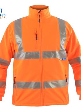 博迪嘉GN710荧光橘红色软壳夹克反光服建筑户外施工环卫反光服