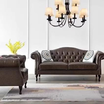 美式真皮复古沙发轻奢油蜡皮做旧客厅简约双人三人位拉扣组合沙发