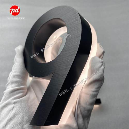 LED拉丝不锈钢电镀黑钛背光数字号码门牌亚克力底金属发光招牌