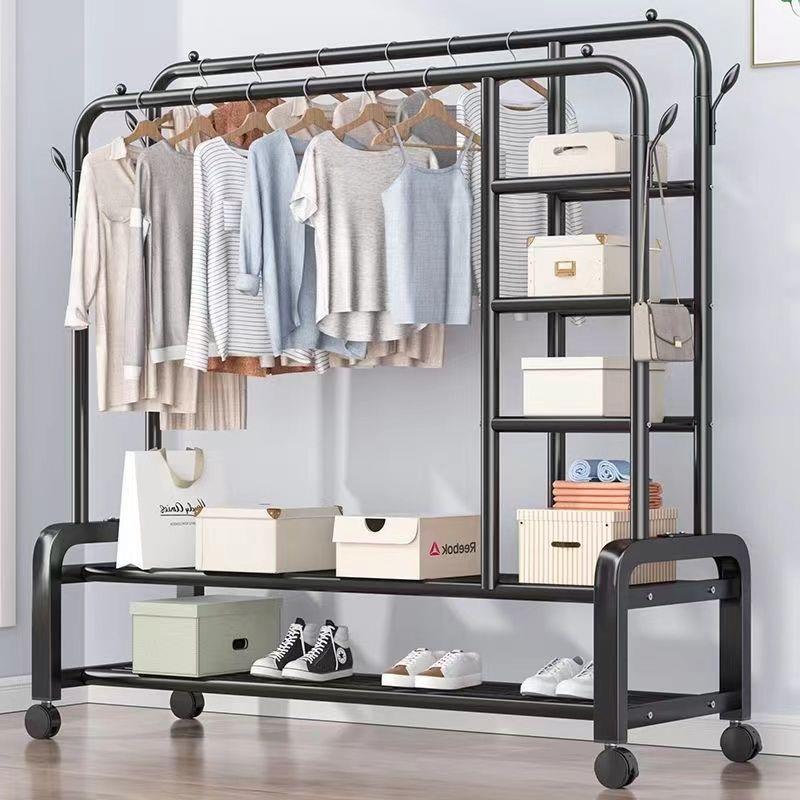 简易晾衣架落地立式衣架加粗加厚管直径卧室阳台宿舍双杆挂衣架