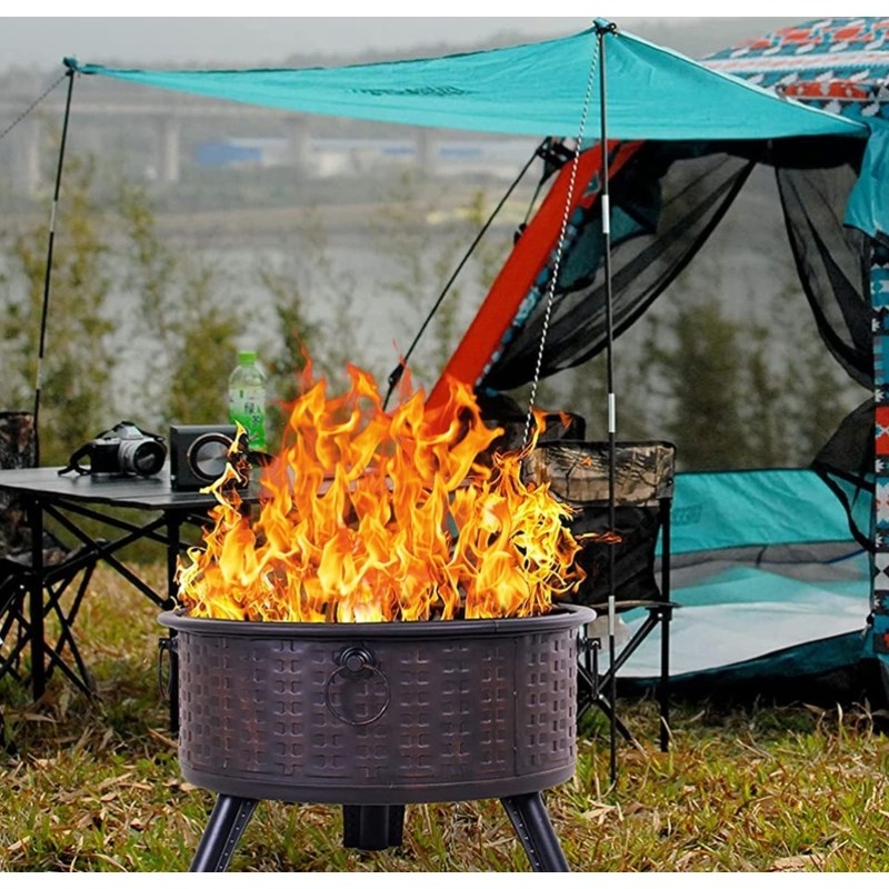 炭烤火盆篝火盆功能烧烤炉圆形铁艺柴火盆冬天取暖户外庭院取暖炉