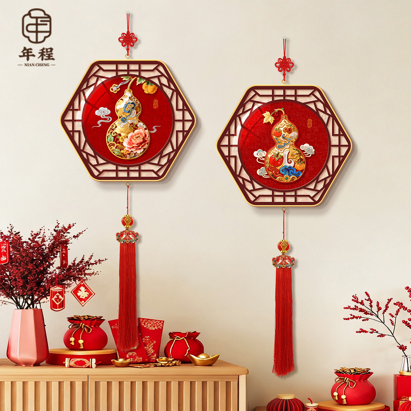 葫芦中国结挂件2026新年客厅电视背景墙挂饰乔迁新居福禄吉祥挂饰