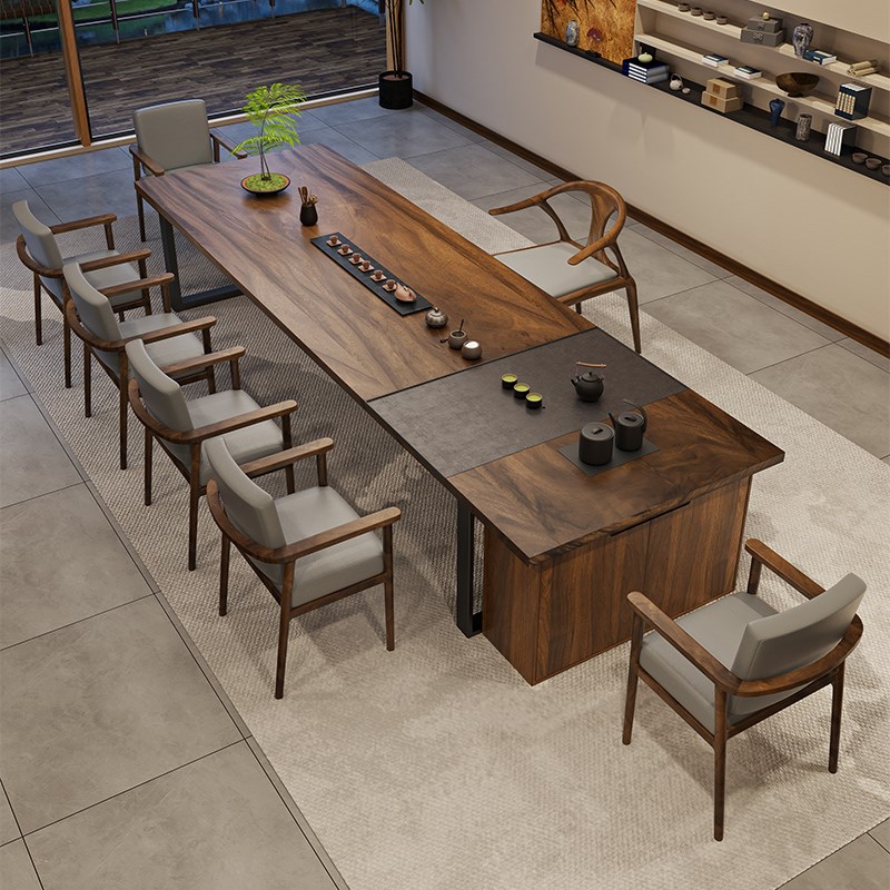 实木泡茶桌椅组合办公室大板茶台带茶盘烧水壶嵌入式家用功夫茶台