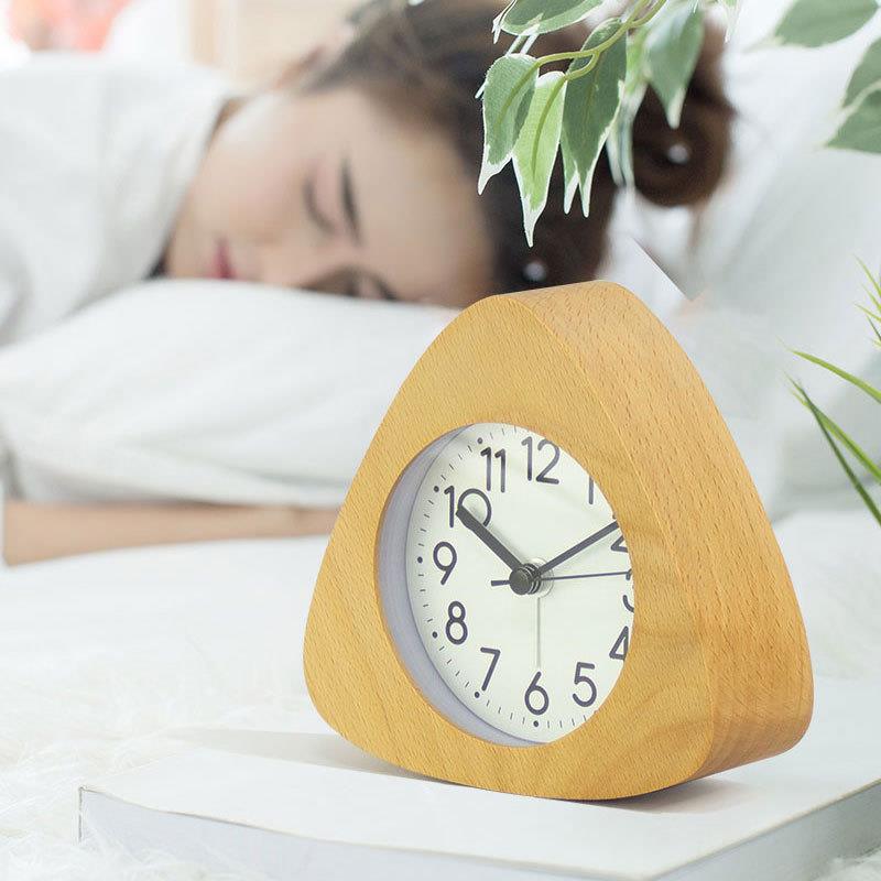 个性化钟面圆形木质闹钟创意实木懒人方形闹钟小夜灯静音贪睡闹钟