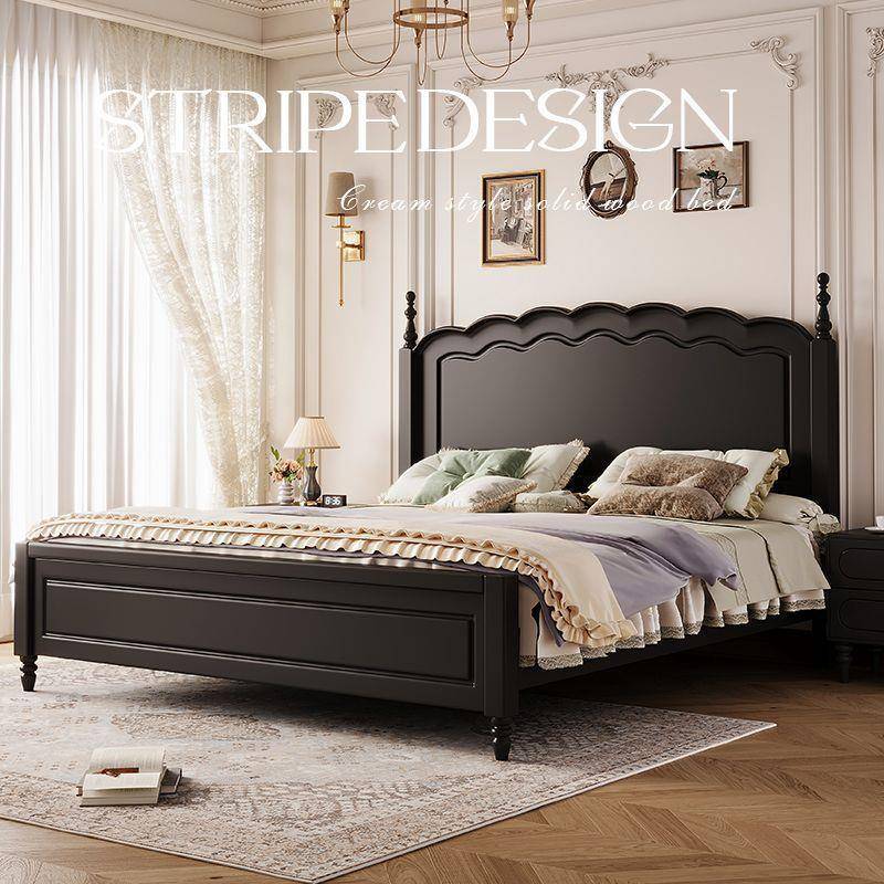 法式复古风实木床现代简约美式床轻奢双人床主卧中古风涟漪床民宿