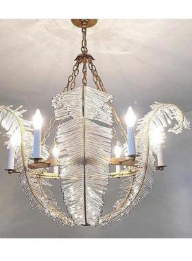 全铜美式VC吊灯客厅别墅餐厅奢华卧室简约设计师叶子水晶装饰吊灯