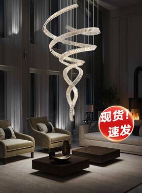 别墅挑空客厅大吊灯设计师轻奢艺术楼梯间复式楼大气水晶飘带吊灯