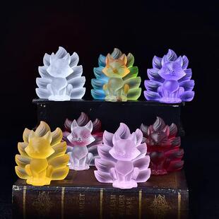 天然水晶古法琉璃九尾狐摆件凤小九小狐狸摆设供奉神像送礼招桃花