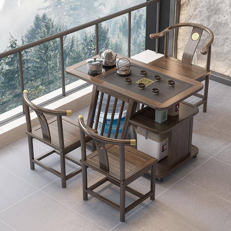 实木茶桌阳台家用小型茶台椅组合烧水壶一体两人喝茶几简约可移